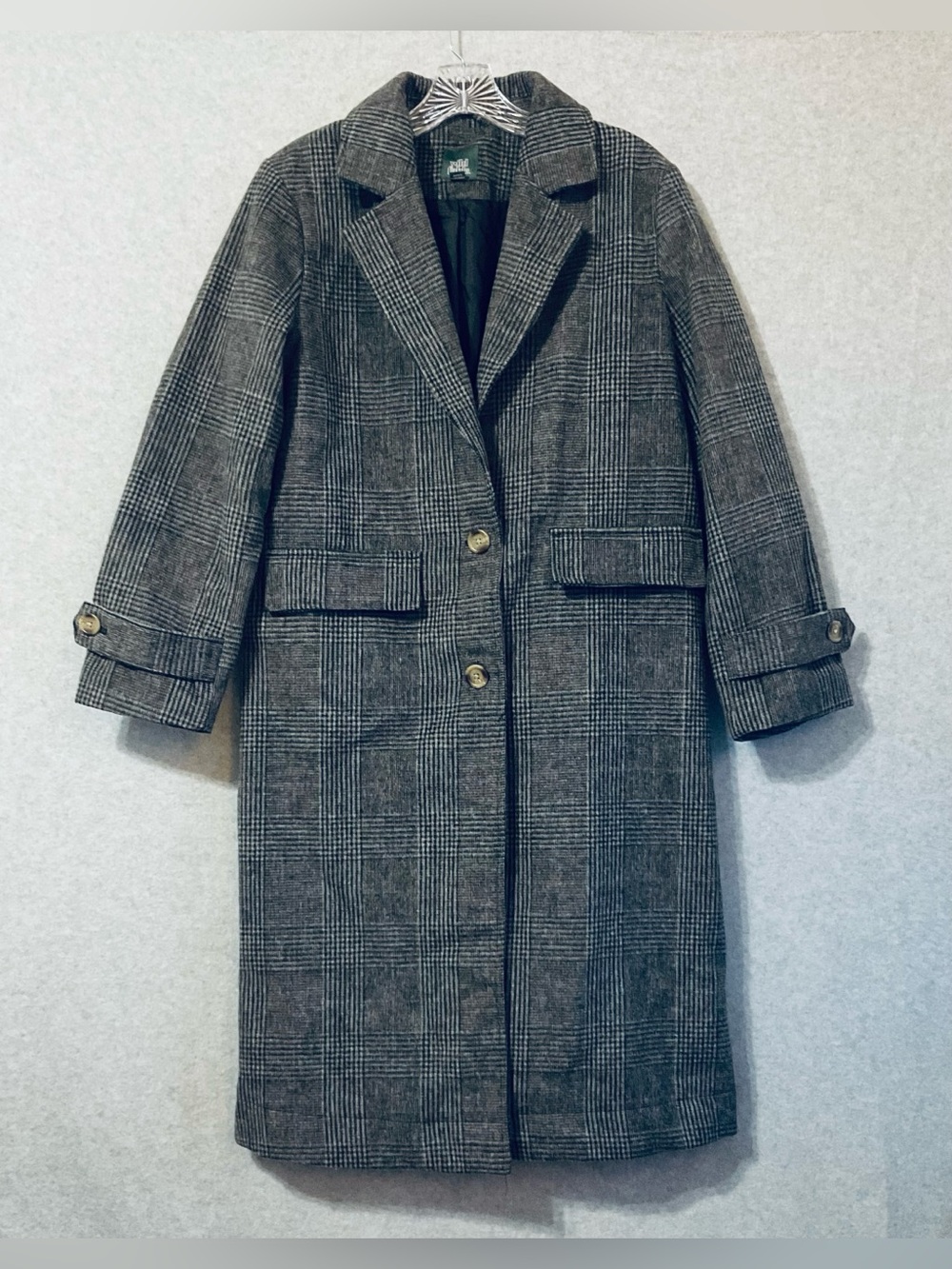 Wild Fable Wool-Blend Plaid Long Coat - Gray Sz XS